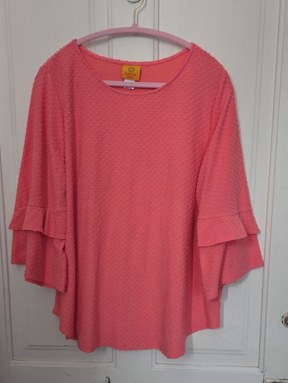 Ruby Rd Pink Swiss Dot Top With Ruffled Sleeves